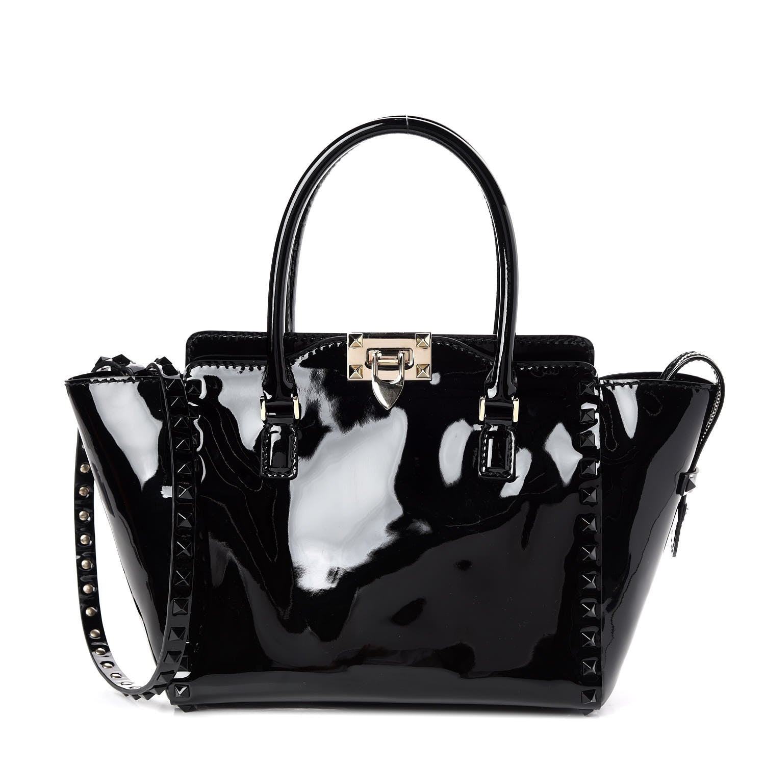 Valentino Garavani Patent Monochrome Small Rockstud Double Handle Tote Black 1 of 8