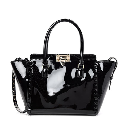 Valentino Garavani Patent Monochrome Small Rockstud Double Handle Tote Black 1 of 8
