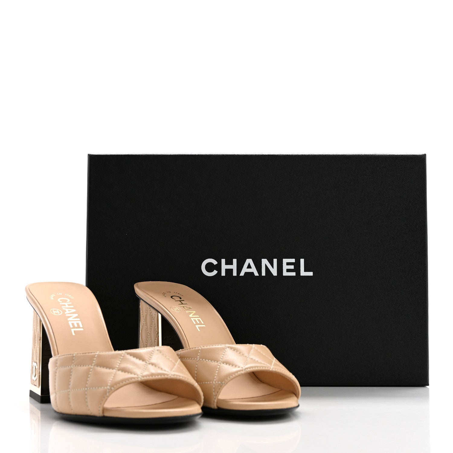 Chanel Lambskin Quilted CC Mules 38.5 Beige 9 of 9