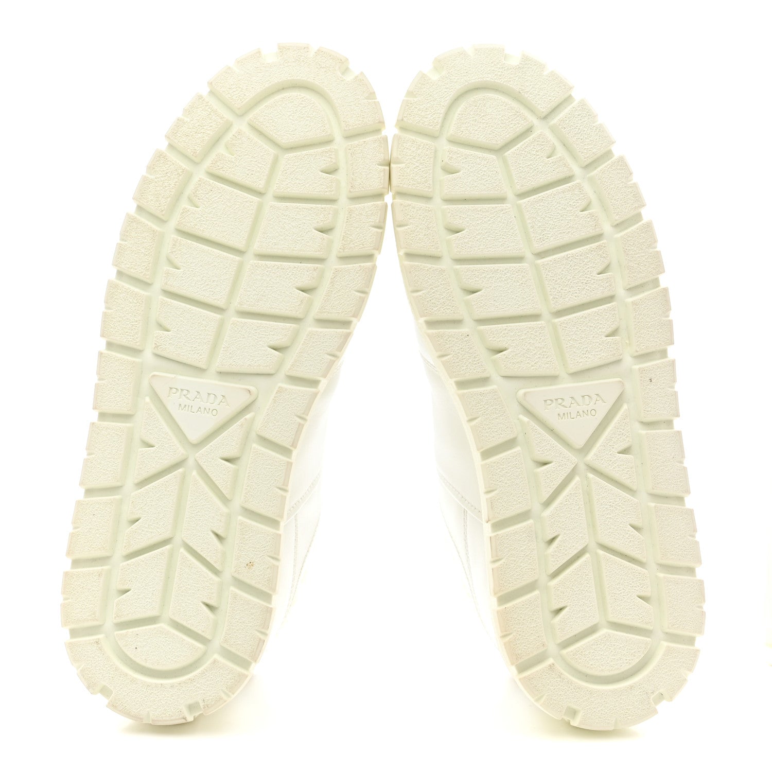 Prada Calfskin Shearling Metal Triangle Logo Sneakers 35.5 White 6 of 9