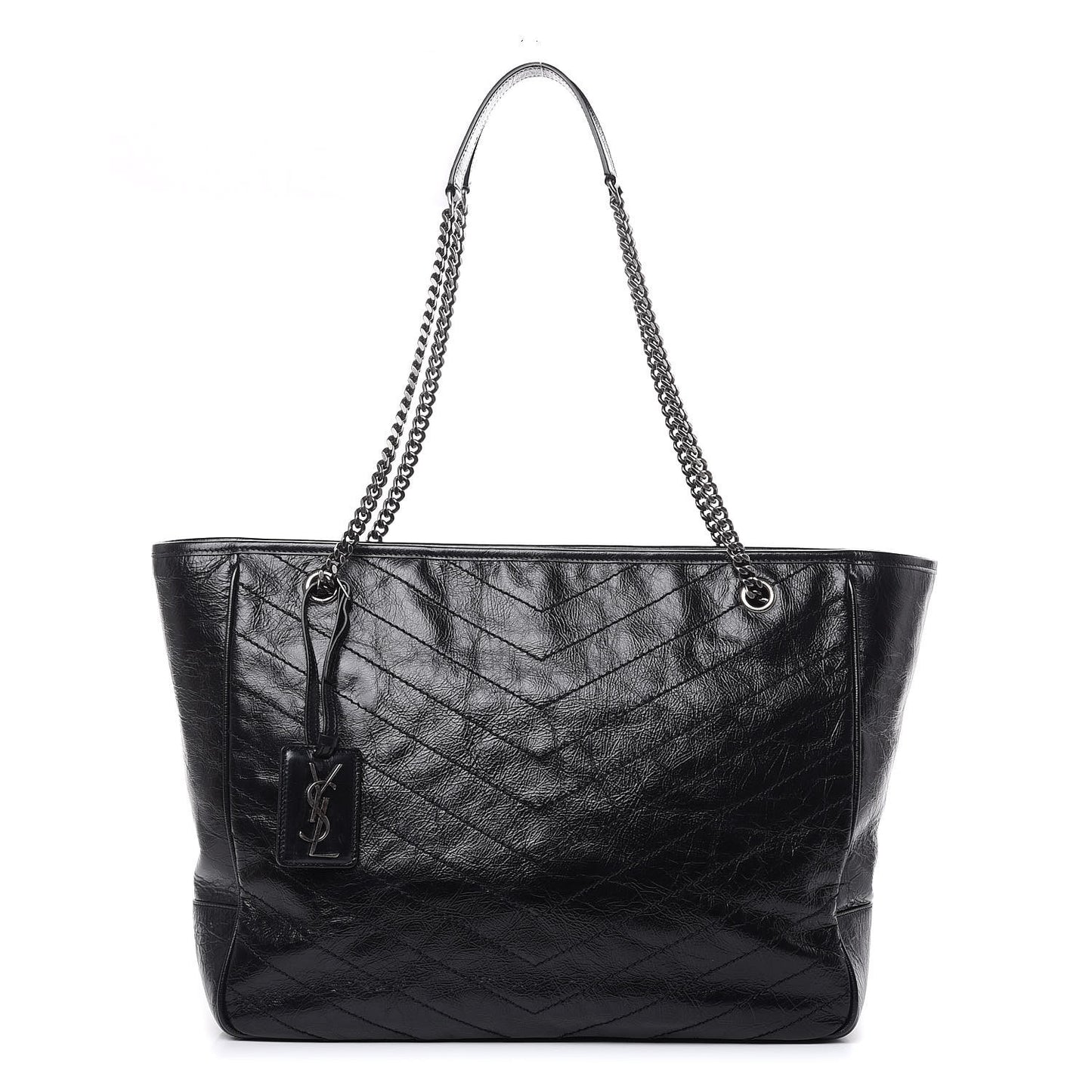 Crinkled Calfskin Matelasse Monogram Large Niki Shopping Tote Bag Black