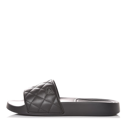 Chanel Lambskin Quilted CC Mules Sandals 37 Black 1 of 9