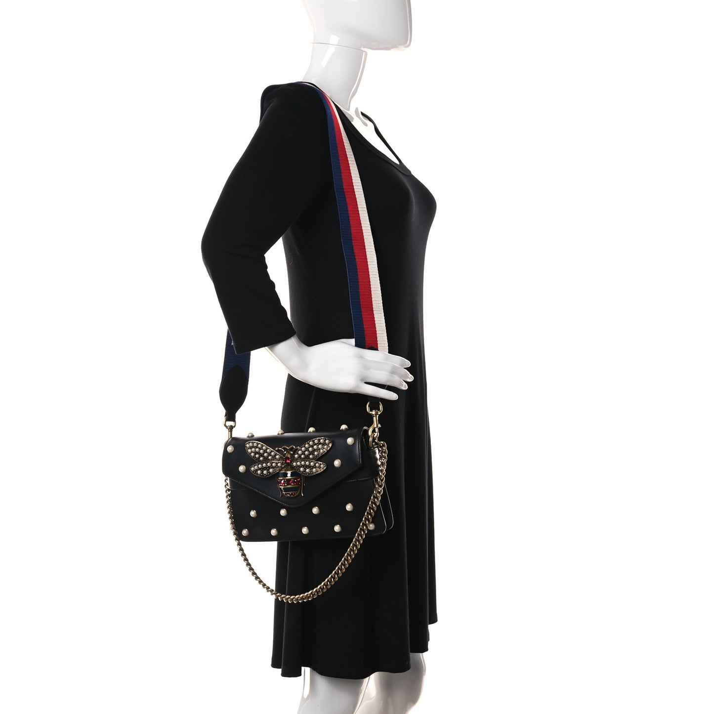 Nappa Pearl Studded Mini Queen Margaret Broadway Shoulder Bag Black