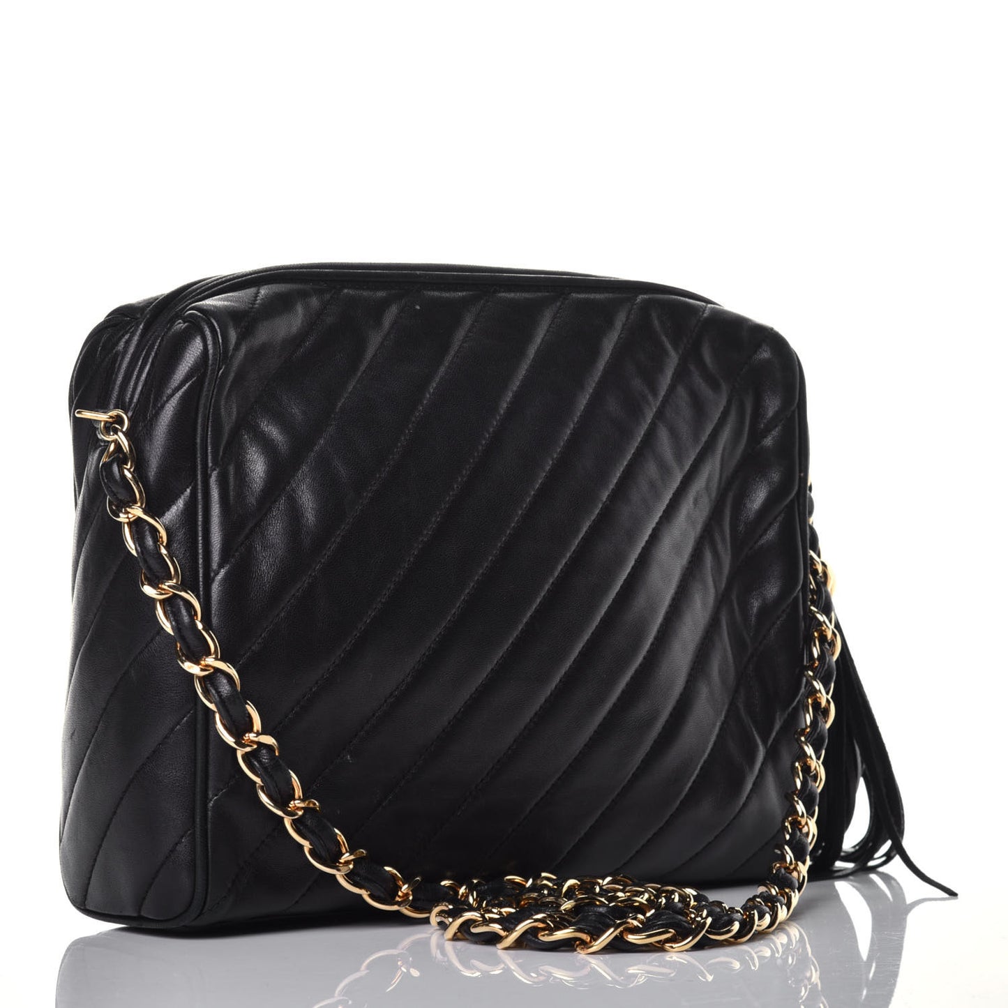 Lambskin Quilted CC Tassel Camera Case Black