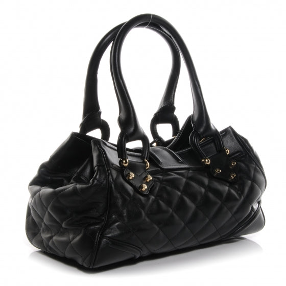 Leather Quilted Satchel Black