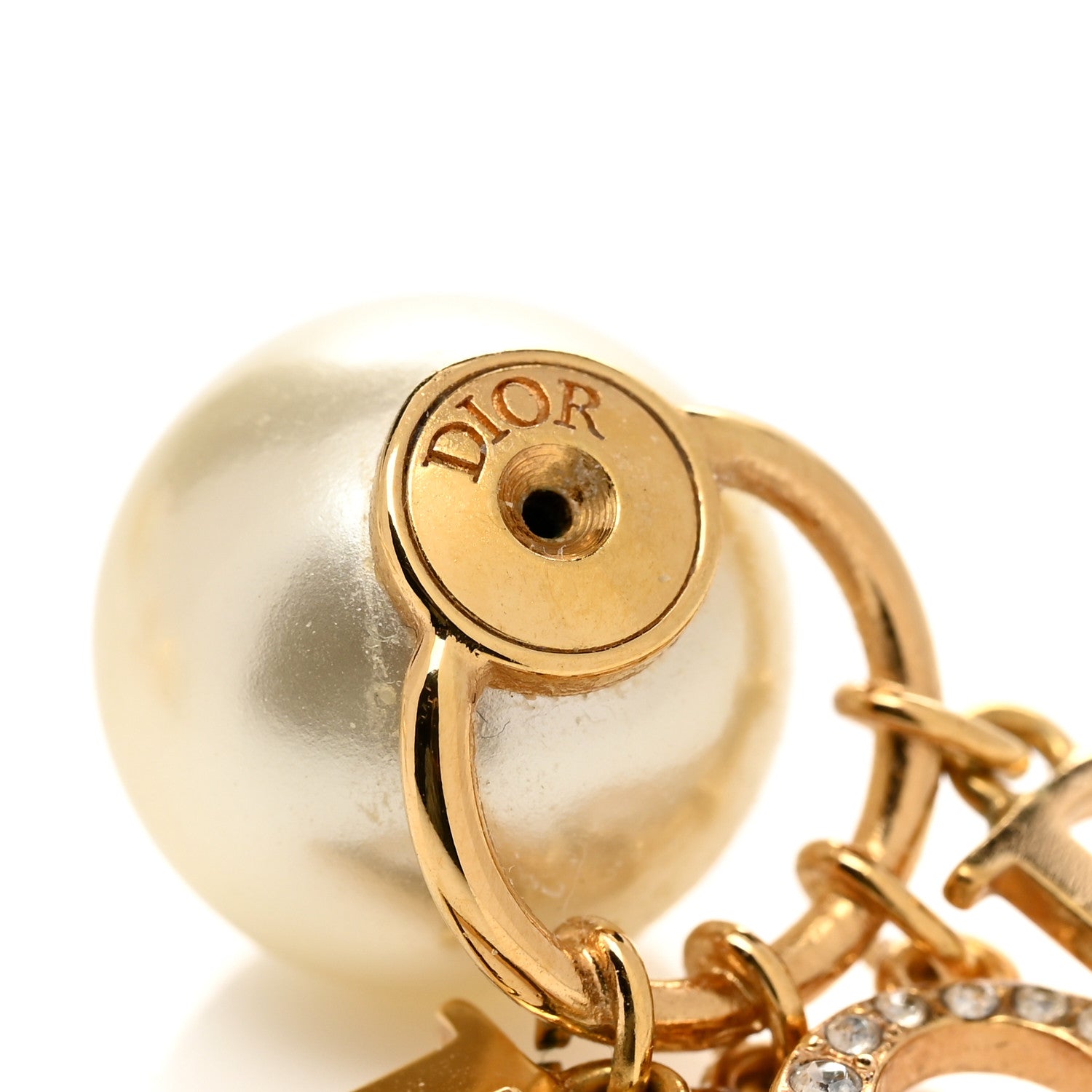 Christian Dior Pearl Crystal Tribal Logo Charms Earrings Gold 4 of 4
