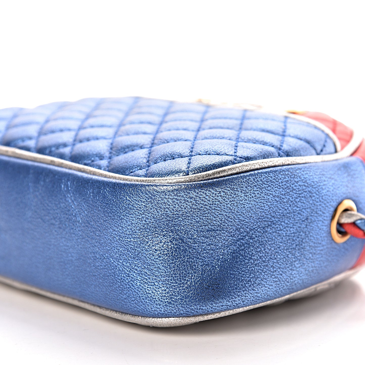 Laminated Nappa Trapuntata Mini Zumi Dome Shoulder Bag Rosso Marine Argento