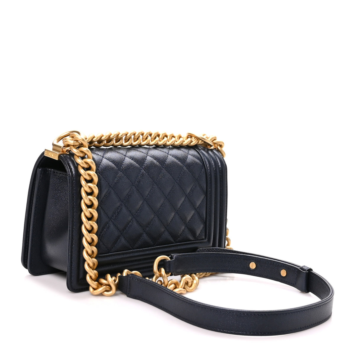 Caviar Quilted Small Boy Flap Dark Blue