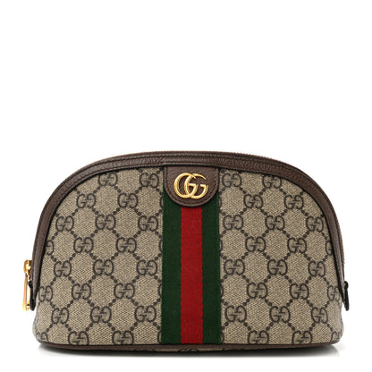 Gucci GG Supreme Monogram Textured Calfskin Web Large Ophidia Cosmetic Case Beige Ebony New Acero 1 of 9