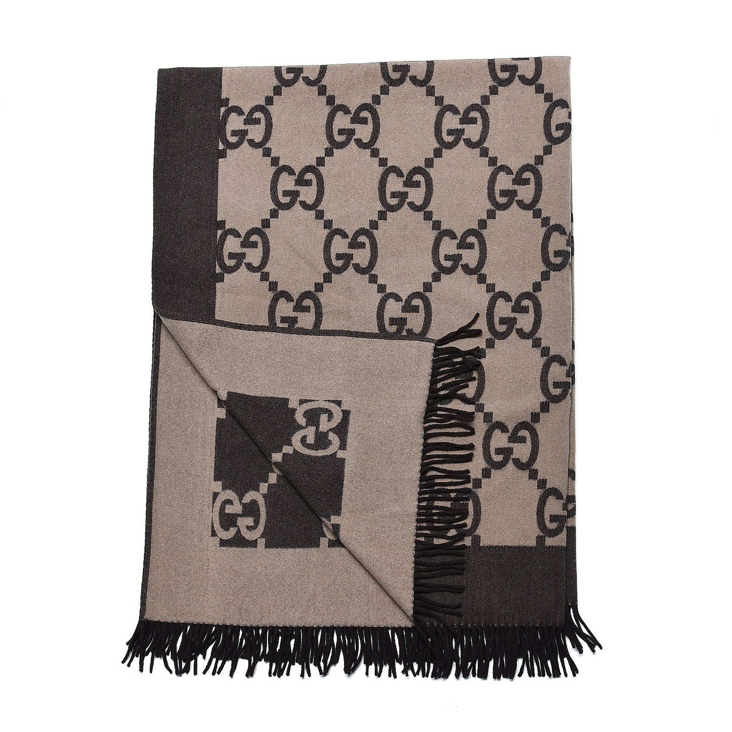 Wool Cashmere GG Monogram Blanket Dark Brown