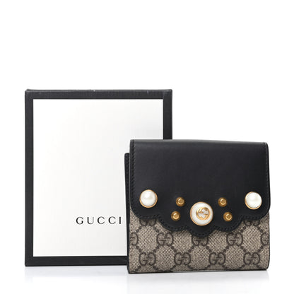 Gucci GG Supreme Monogram Pearl Studded French Wallet Black 8 of 8