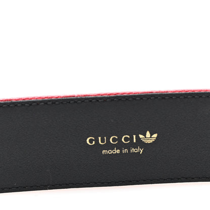 Gucci X ADIDAS Crystal Vintage Monogram Textured Dollar Calfskin Double G 40mm Belt 75 30 Hibiscus Red Off White Black 3 of 6