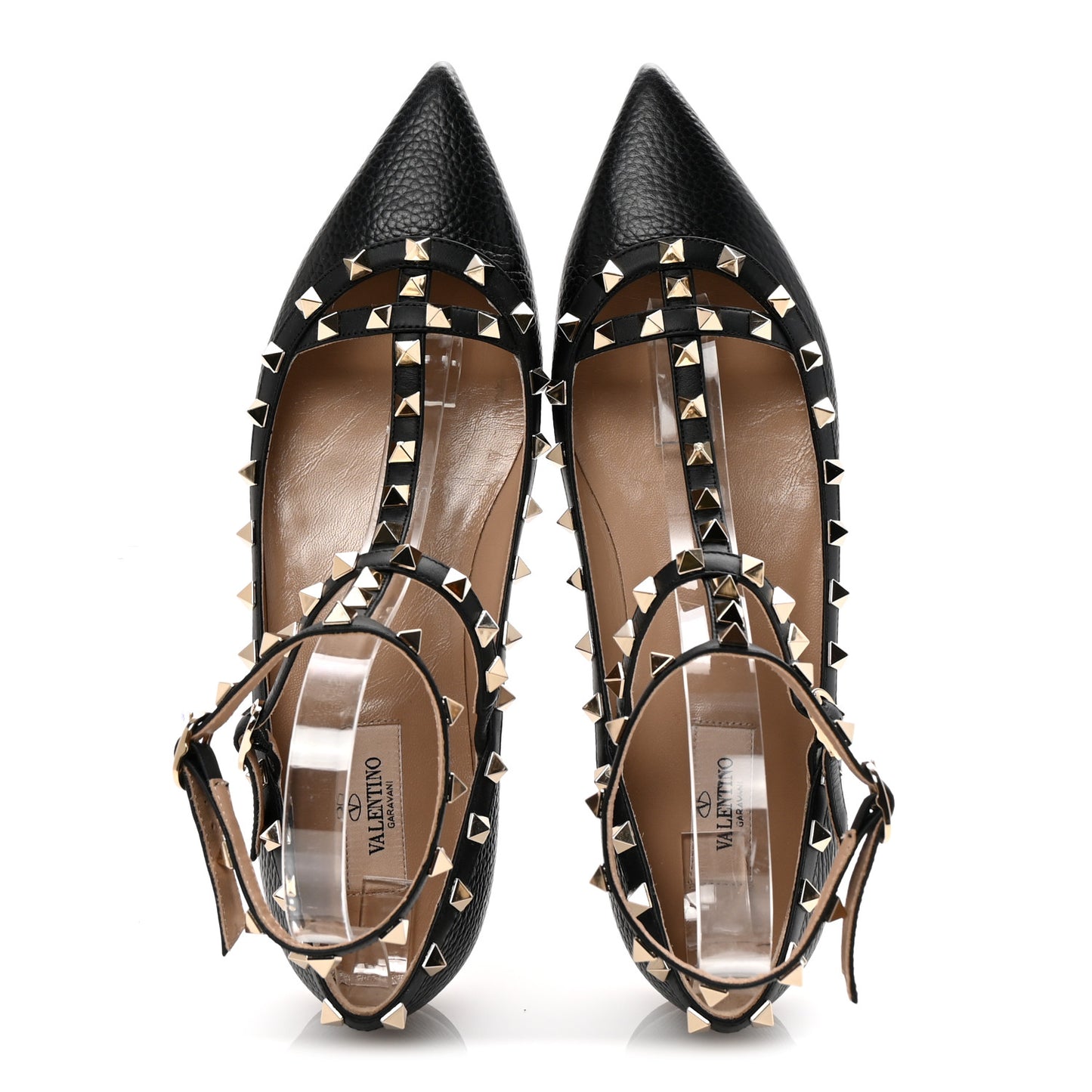 Calfskin Nappa Rockstud Cage Ballerina Flats 41 Black