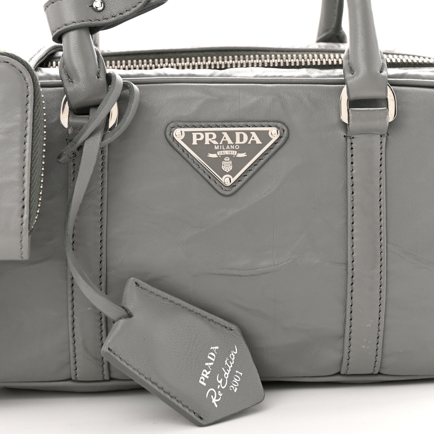 Prada Nappa Antique Small Re-Edition 2001 Two Handle Crossbody Bag Ardesia 8 of 11