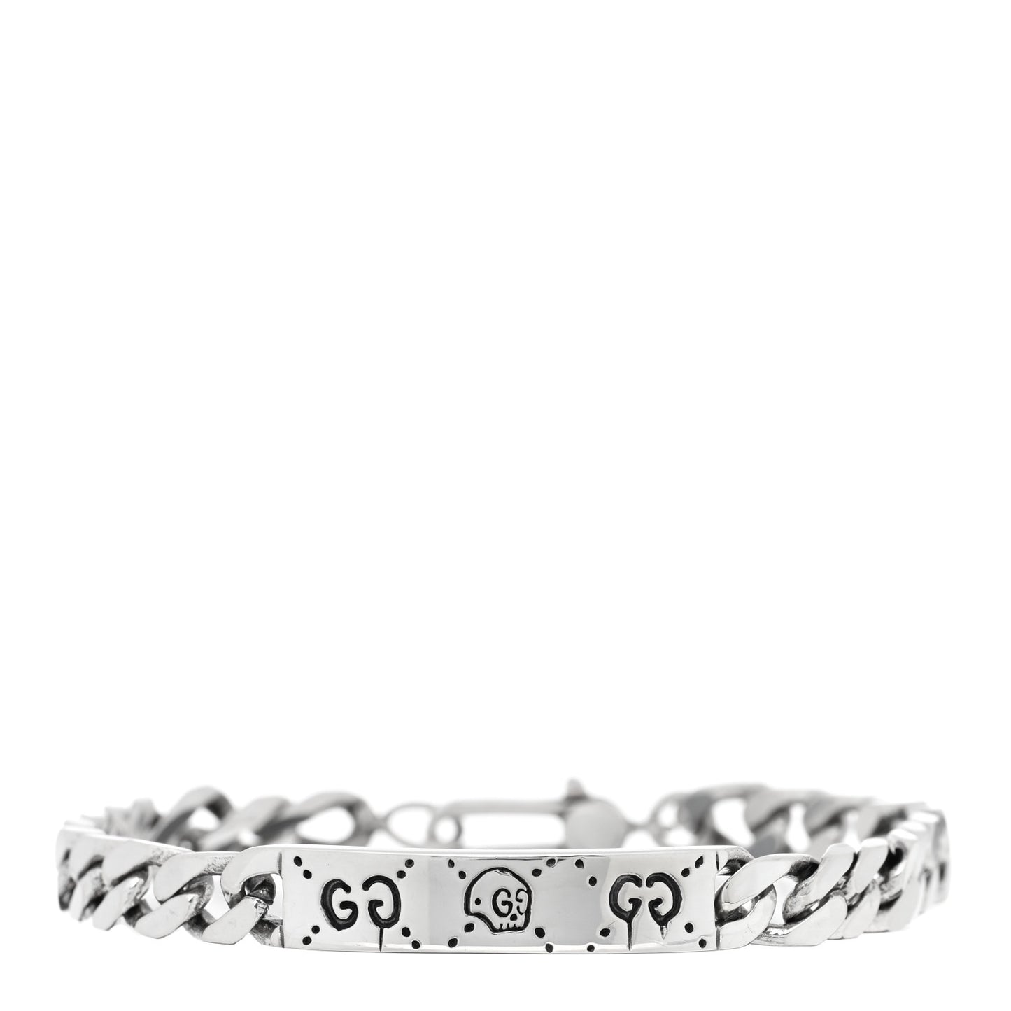 Sterling Silver GucciGhost Hamlet Skull ID Chain Bracelet
