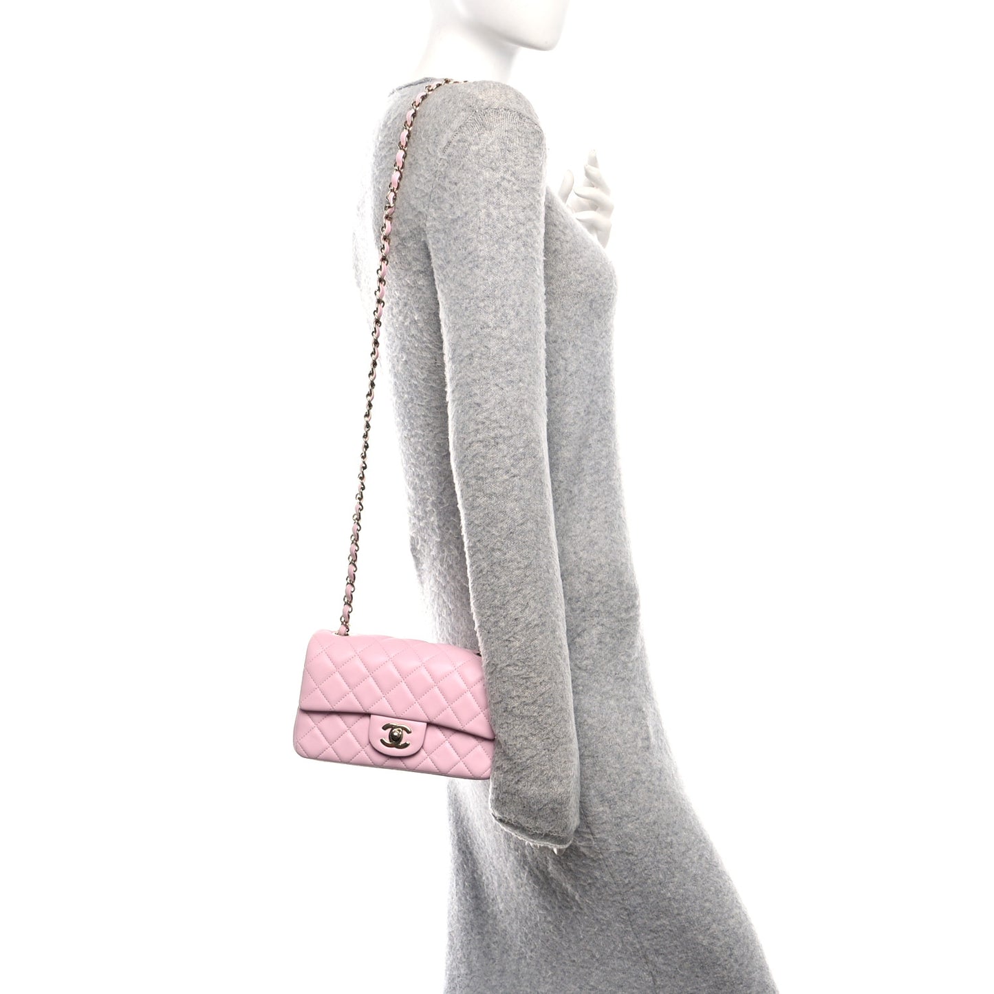 Lambskin Quilted Mini Rectangular Flap Light Pink