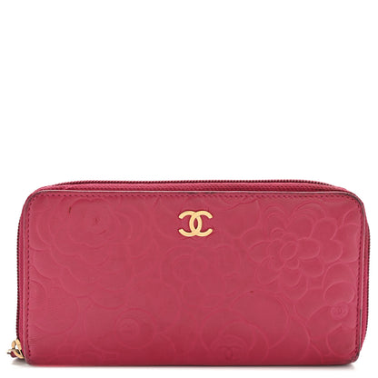 Chanel Lambskin Camellia Embossed Large Gusset Zip Around Wallet Fuchsia 1 of 12