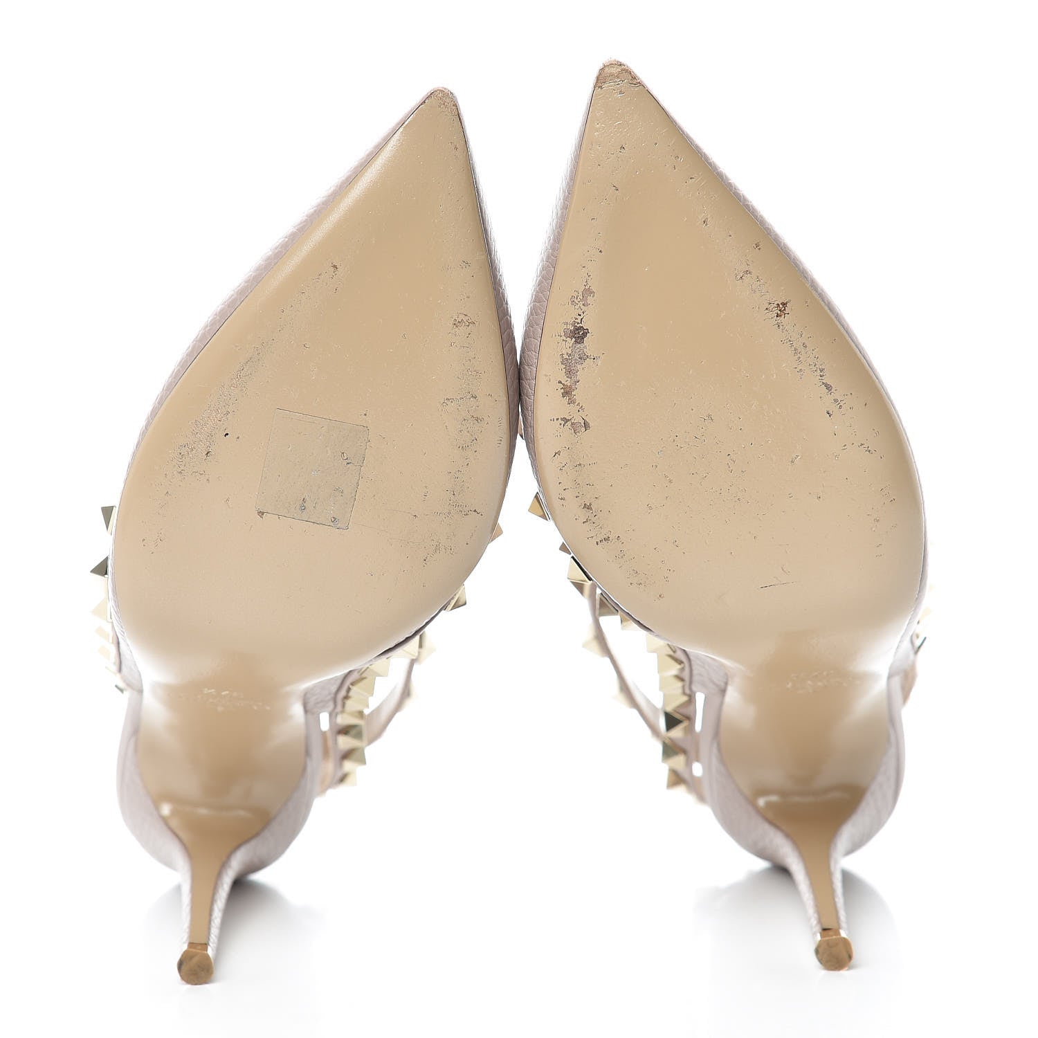 Valentino Garavani Pebbled Calfskin Rockstud Ankle Strap 100mm Pumps 37.5 Poudre 7 of 14