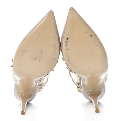 Valentino Garavani Pebbled Calfskin Rockstud Ankle Strap 100mm Pumps 37.5 Poudre 7 of 14