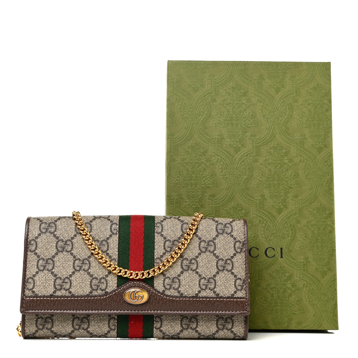 Gucci GG Supreme Monogram Web Ophidia Wallet On Chain Brown 11 of 11