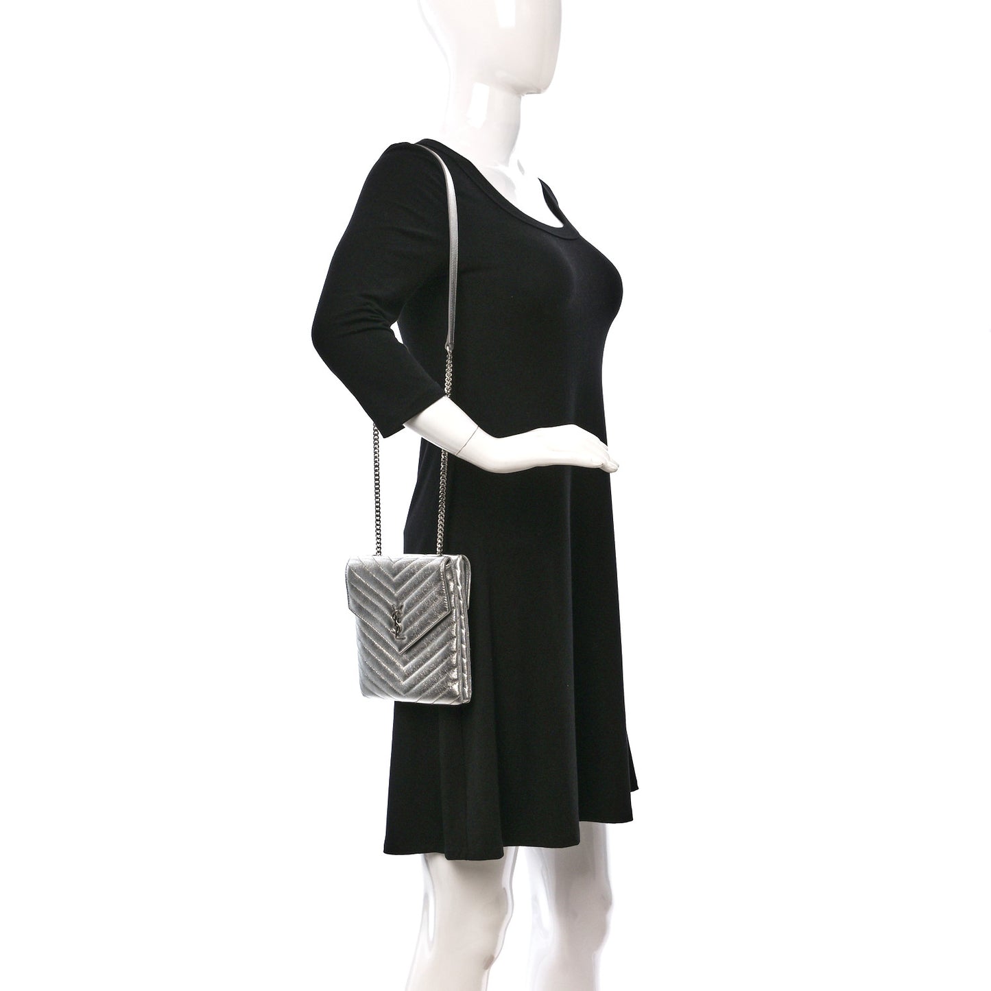Metallic Lambskin Quilted Double Flap Bag Silver