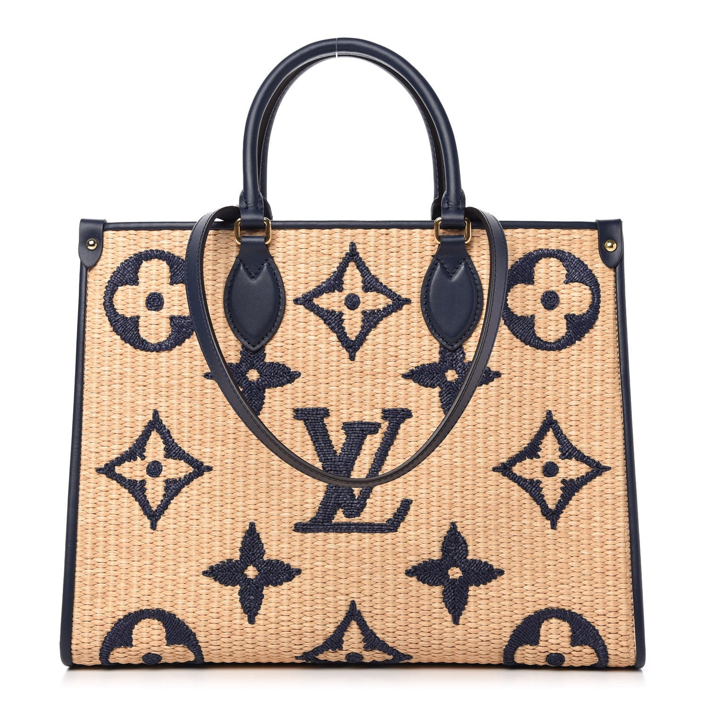 Raffia Calfskin Monogram Giant Onthego MM Blue