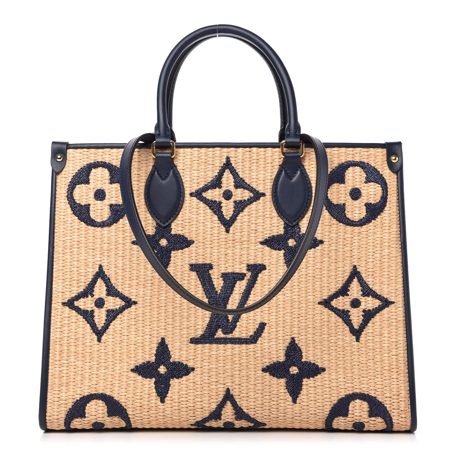 Louis Vuitton Raffia Calfskin Monogram Giant Onthego MM Blue 1 of 10