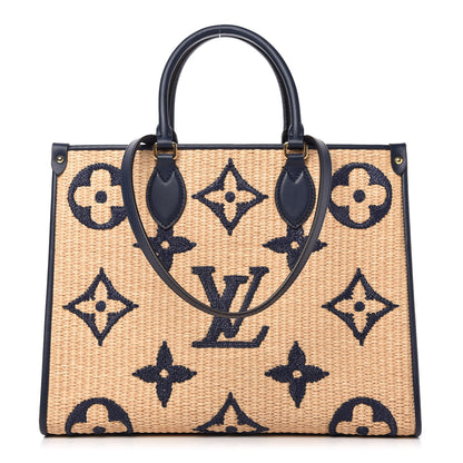 Louis Vuitton Raffia Calfskin Monogram Giant Onthego MM Blue 1 of 10