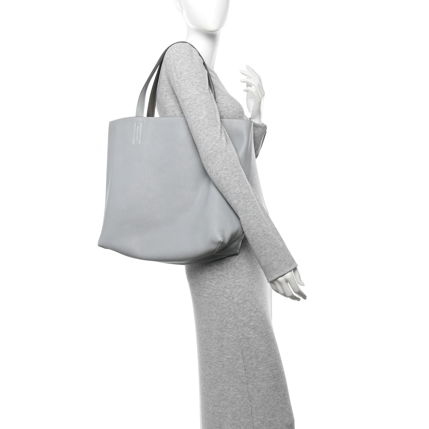 Hermes Taurillon Clemence Evercolor Double Sens 36 Reversible Tote Etain Bleu Glacier 2 of 18