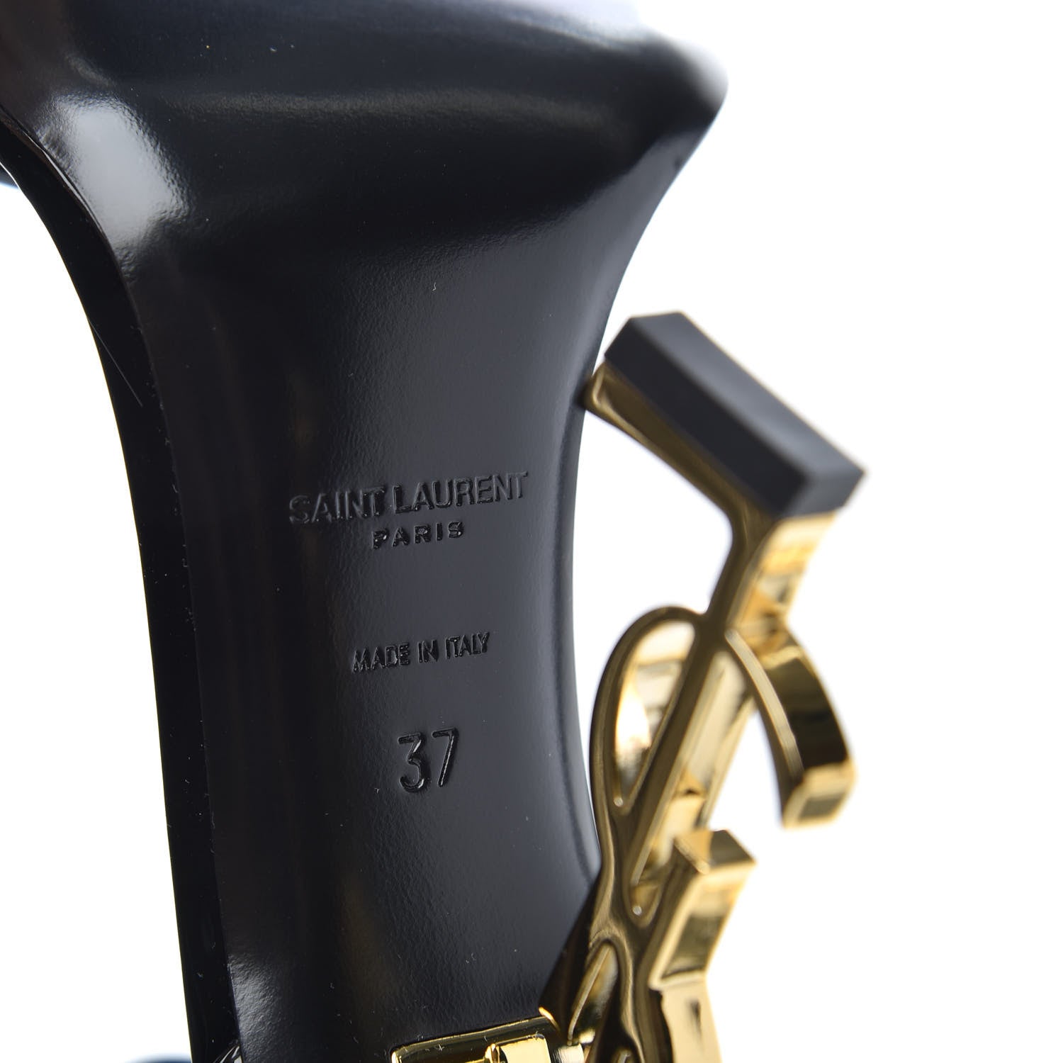 Saint Laurent Patent Calfskin Opyum 110 Sandals 37 Black Gold 7 of 8