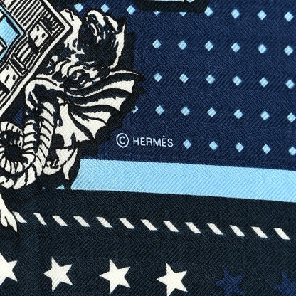 Hermes Silk Harnais De Cour Bandana Shawl 140 Marine Bleu Ciel 3 of 4