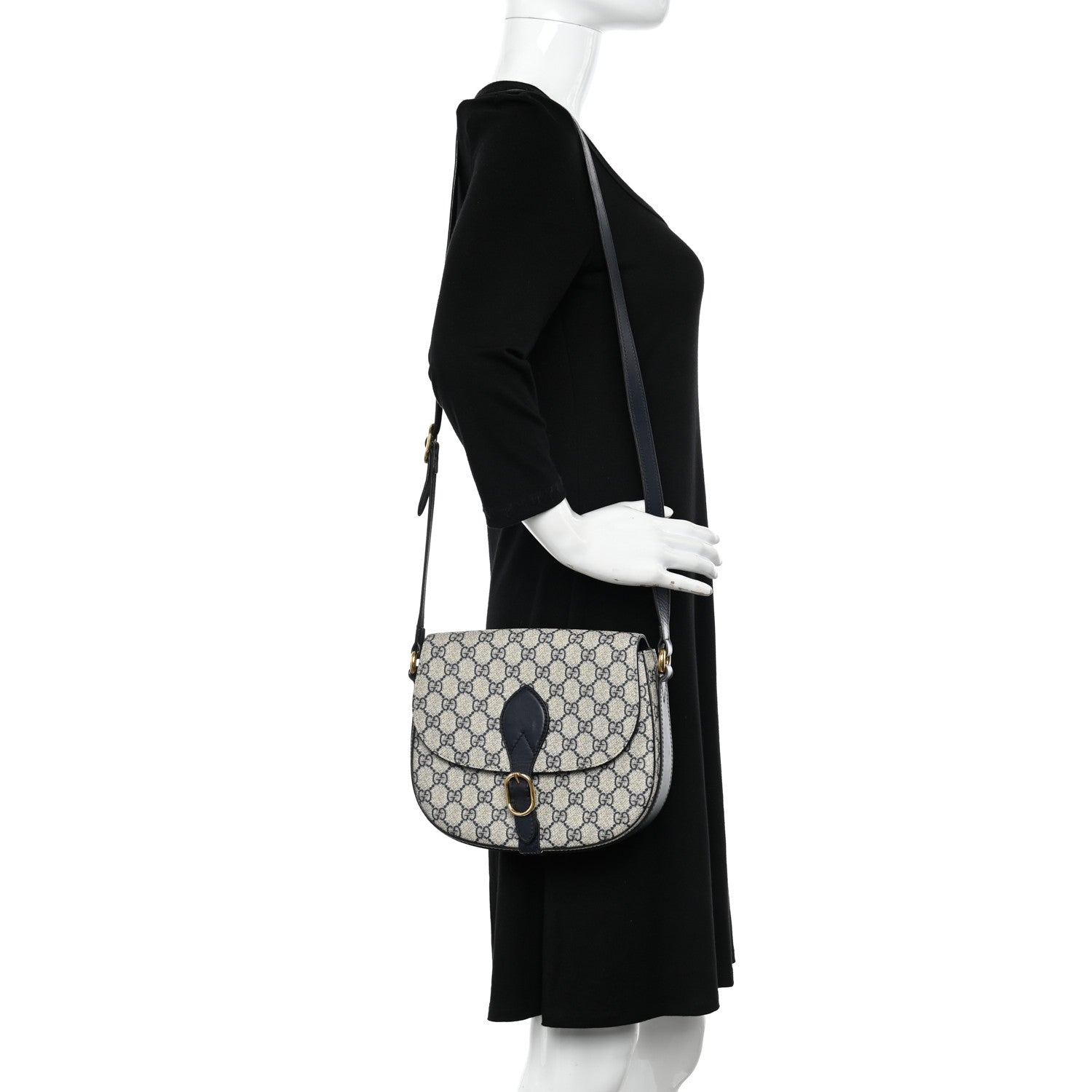 Gucci GG Supreme Monogram Small Messenger Shoulder Bag Beige Blue Navy 2 of 17