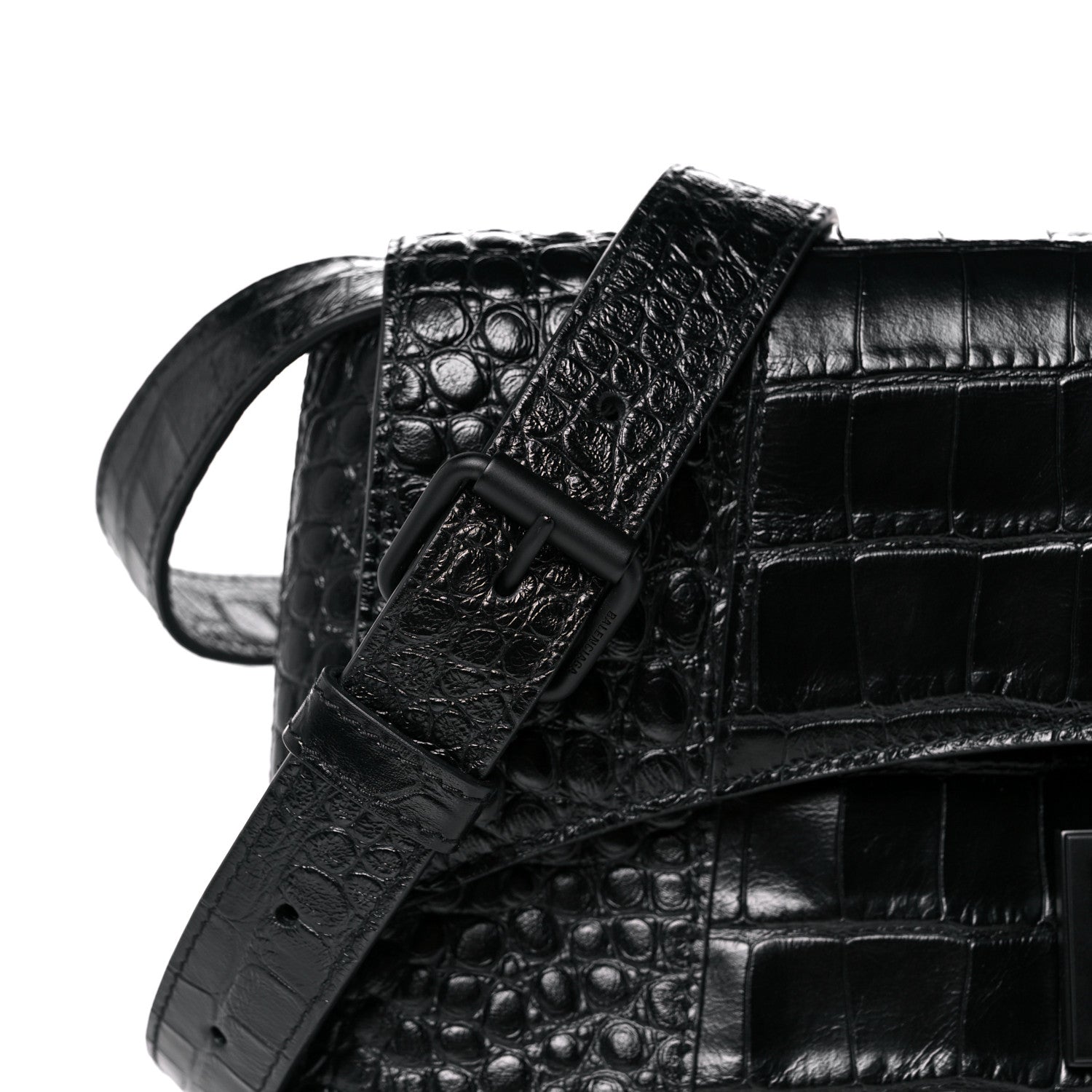 Balenciaga Extra Supple Calfskin Crocodile Embossed Monochrome XS Downtown Shoulder Bag Black 7 of 12