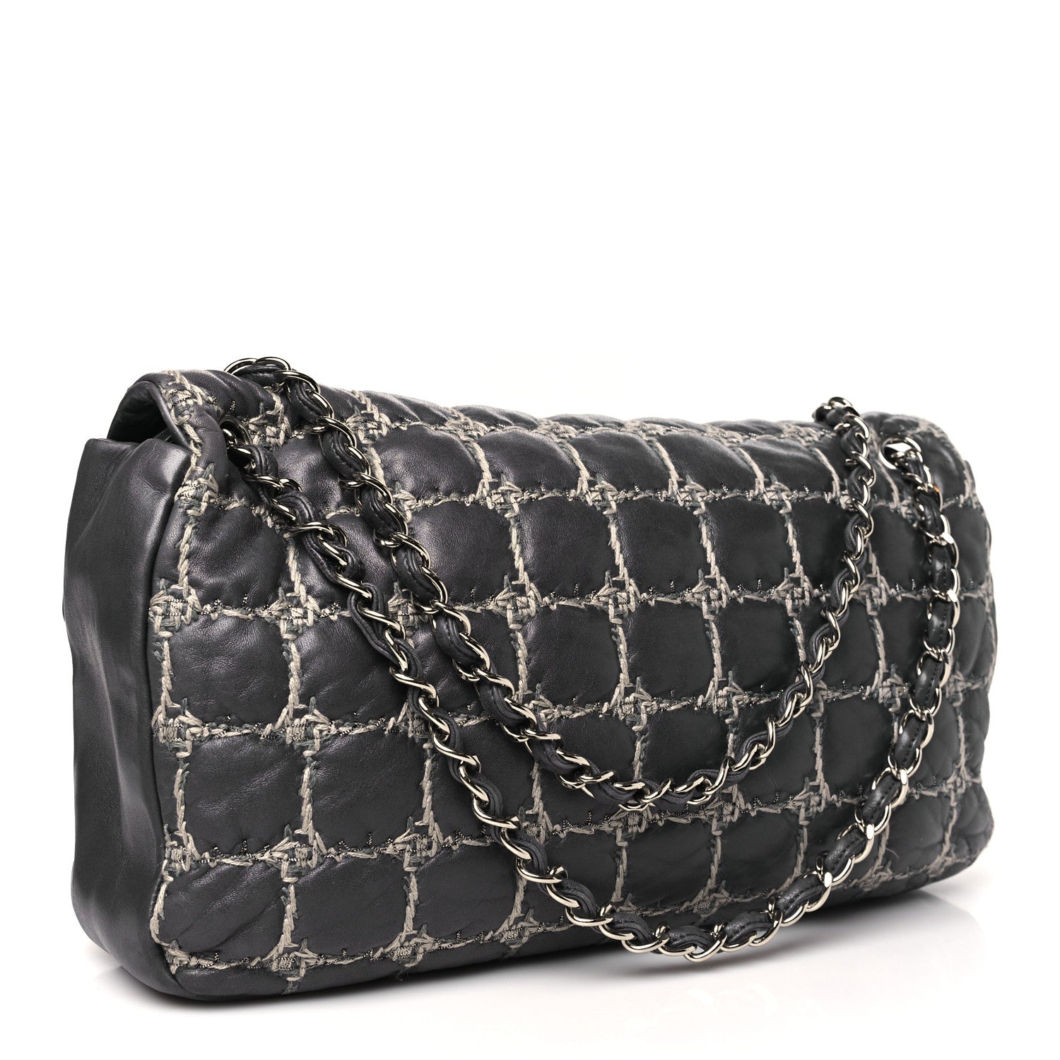 Chanel Lambskin Tweed Double Stitch Maxi Flap Grey 3 of 10