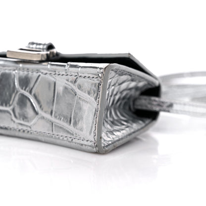 Balenciaga Metallic Calfskin Crocodile Embossed Hourglass Top Handle Bag Mini Silver 9 of 9