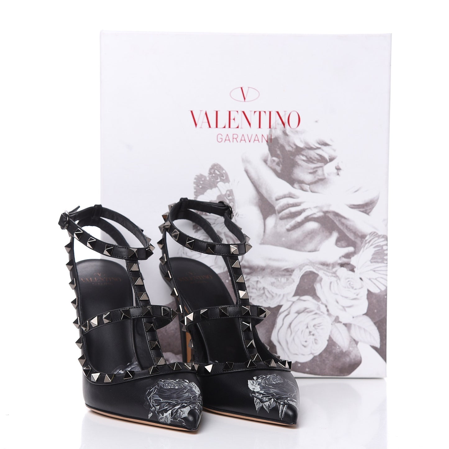 X UNDERCOVER Calfskin Rockstud Ankle Strap Pumps 38 Black