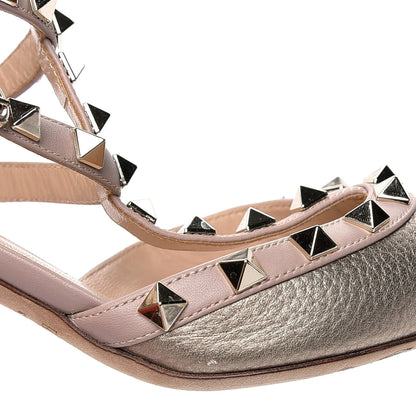 Valentino Garavani Metallic Pebbled Calfskin Rockstud Ankle Strap 65mm Pumps 35.5 Skin Poudre 6 of 6