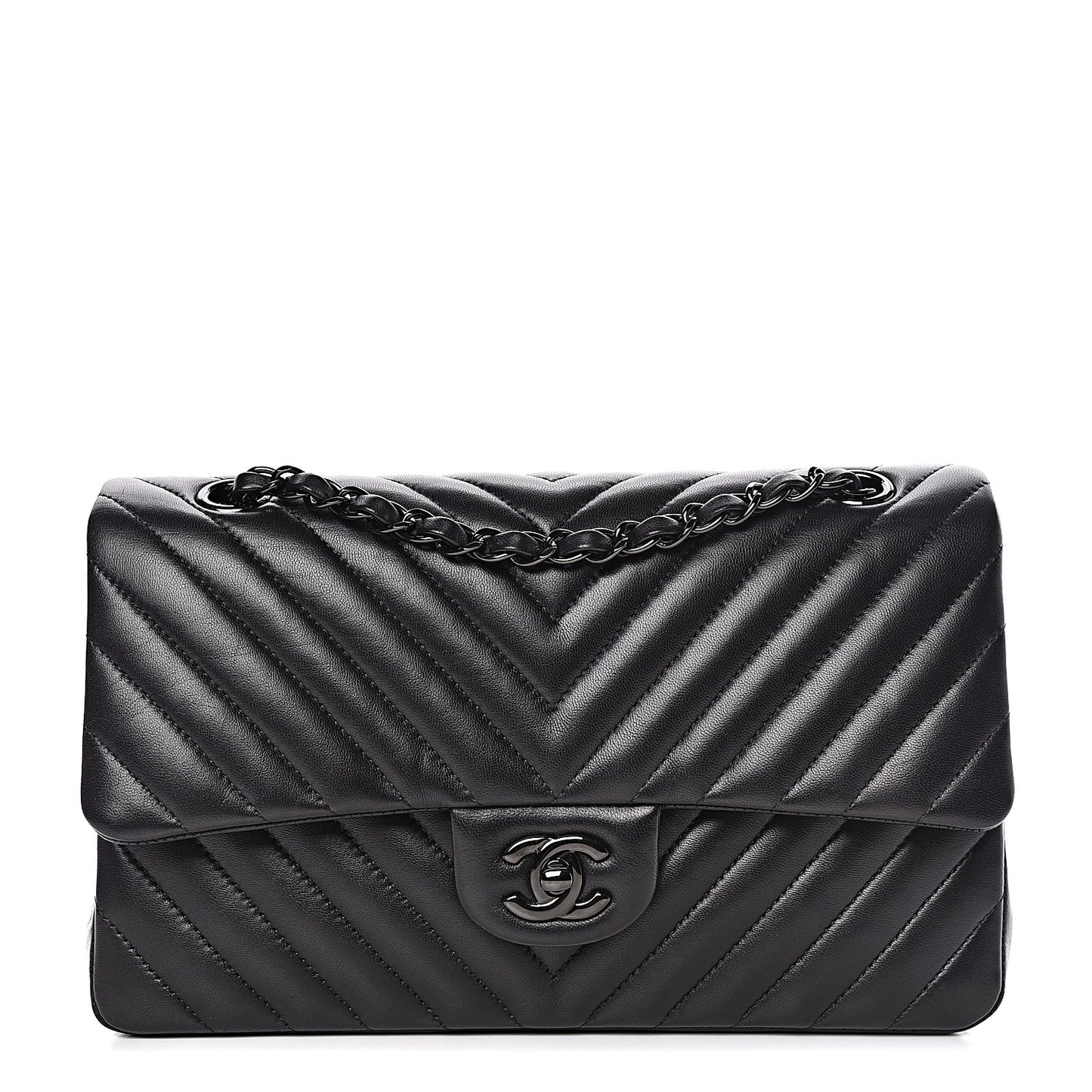 Lambskin Chevron Quilted Medium Double Flap So Black