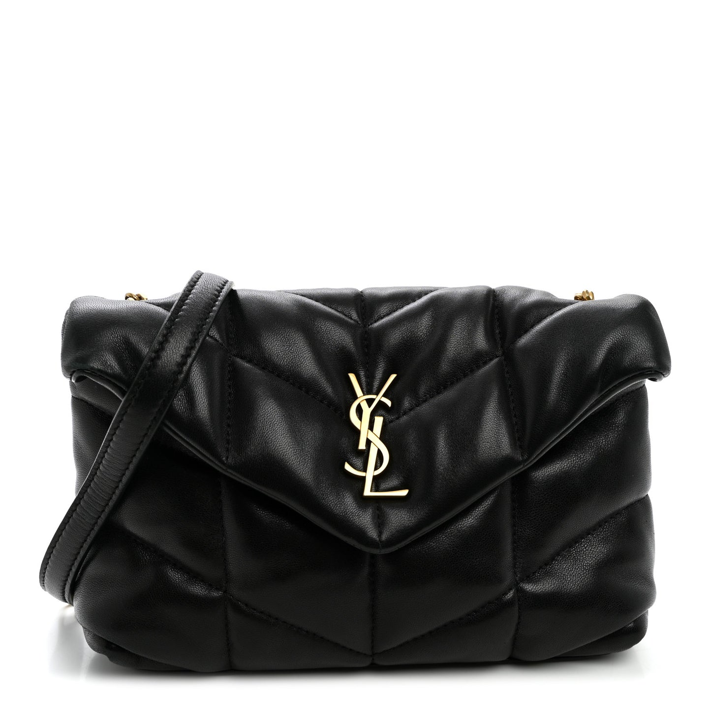 Lambskin Quilted Toy Loulou Puffer Monogram Chain Satchel Black