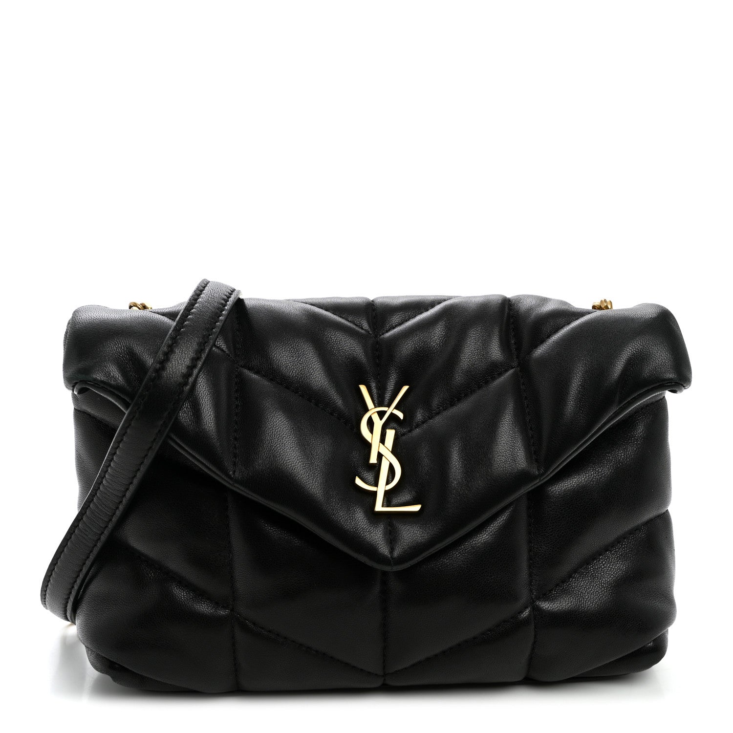 Saint Laurent Lambskin Quilted Toy Loulou Puffer Monogram Chain Satchel Black 1 of 9