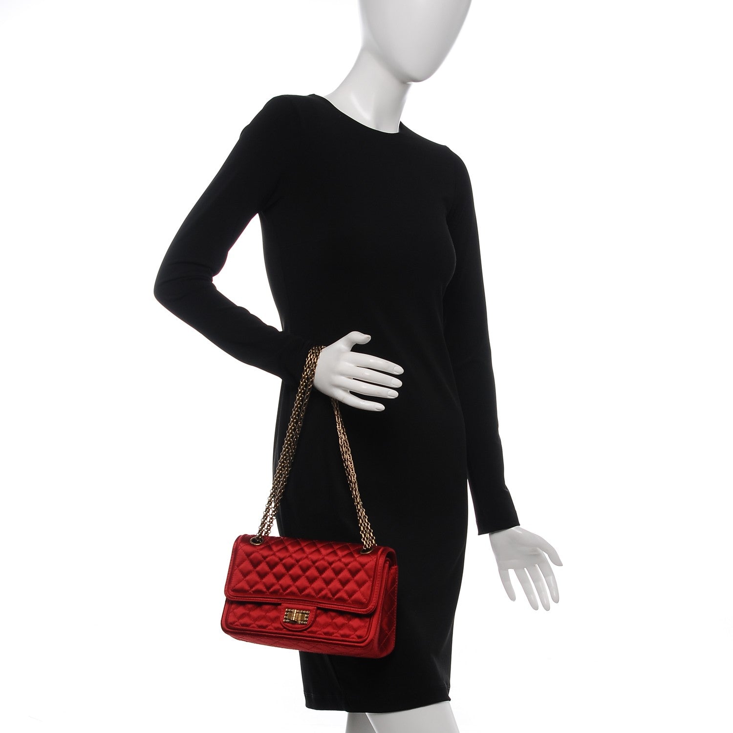 Chanel Satin Quilted 2.55 Reissue 225 Double Flap Red 2 of 8