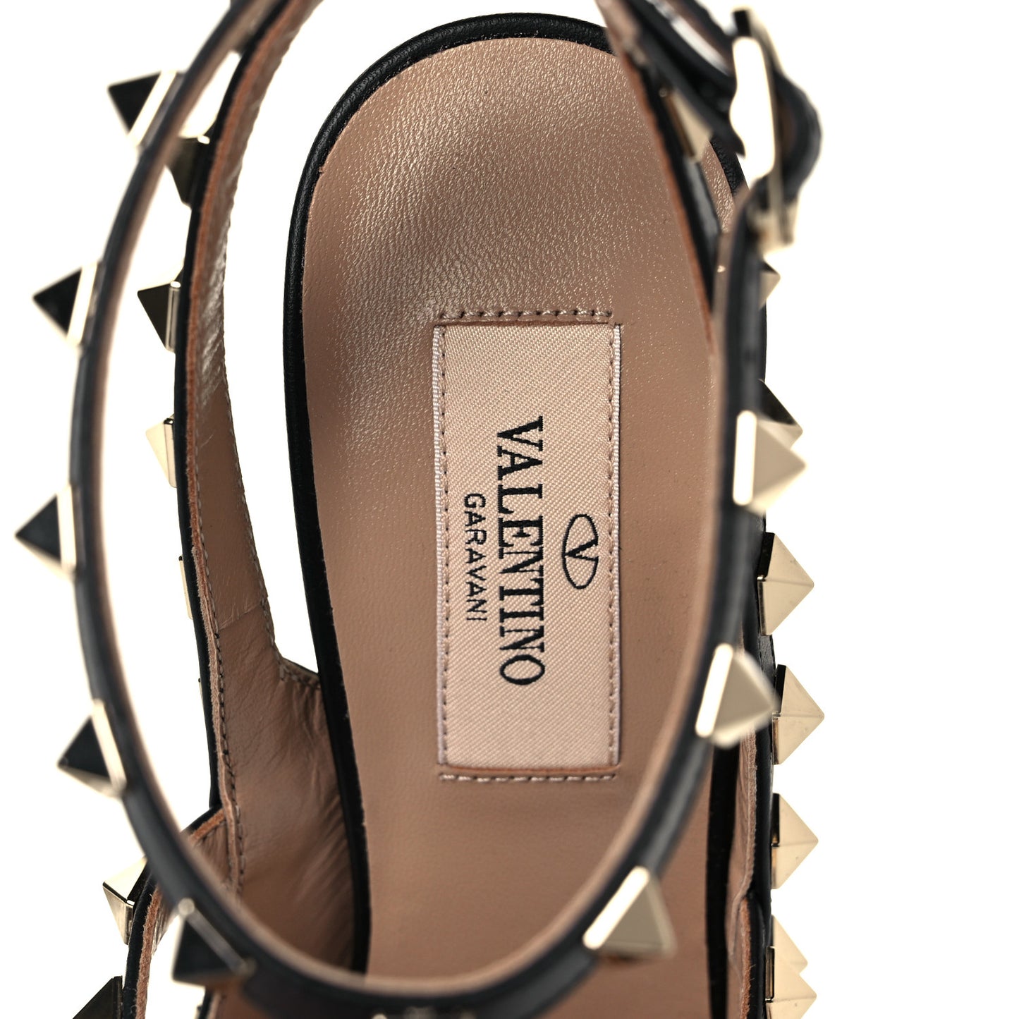 Pebbled Calfskin Rockstud Ankle Strap Pumps 37 Black