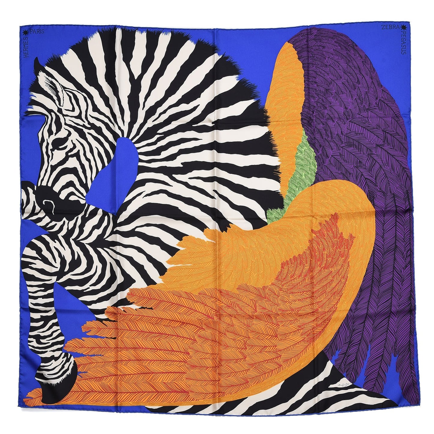 Silk Zebra Pegasus Scarf 90 Bleu Klein Violet Orange