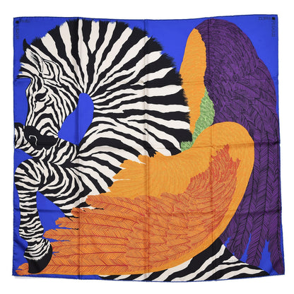 Hermes Silk Zebra Pegasus Scarf 90 Bleu Klein Violet Orange 1 of 7