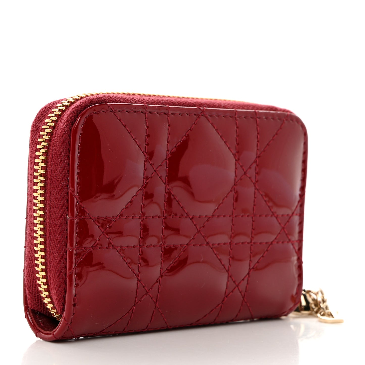 CHRISTIAN DIOR Patent Cannage Small Lady Dior Voyageur Coin Purse Cherry Red