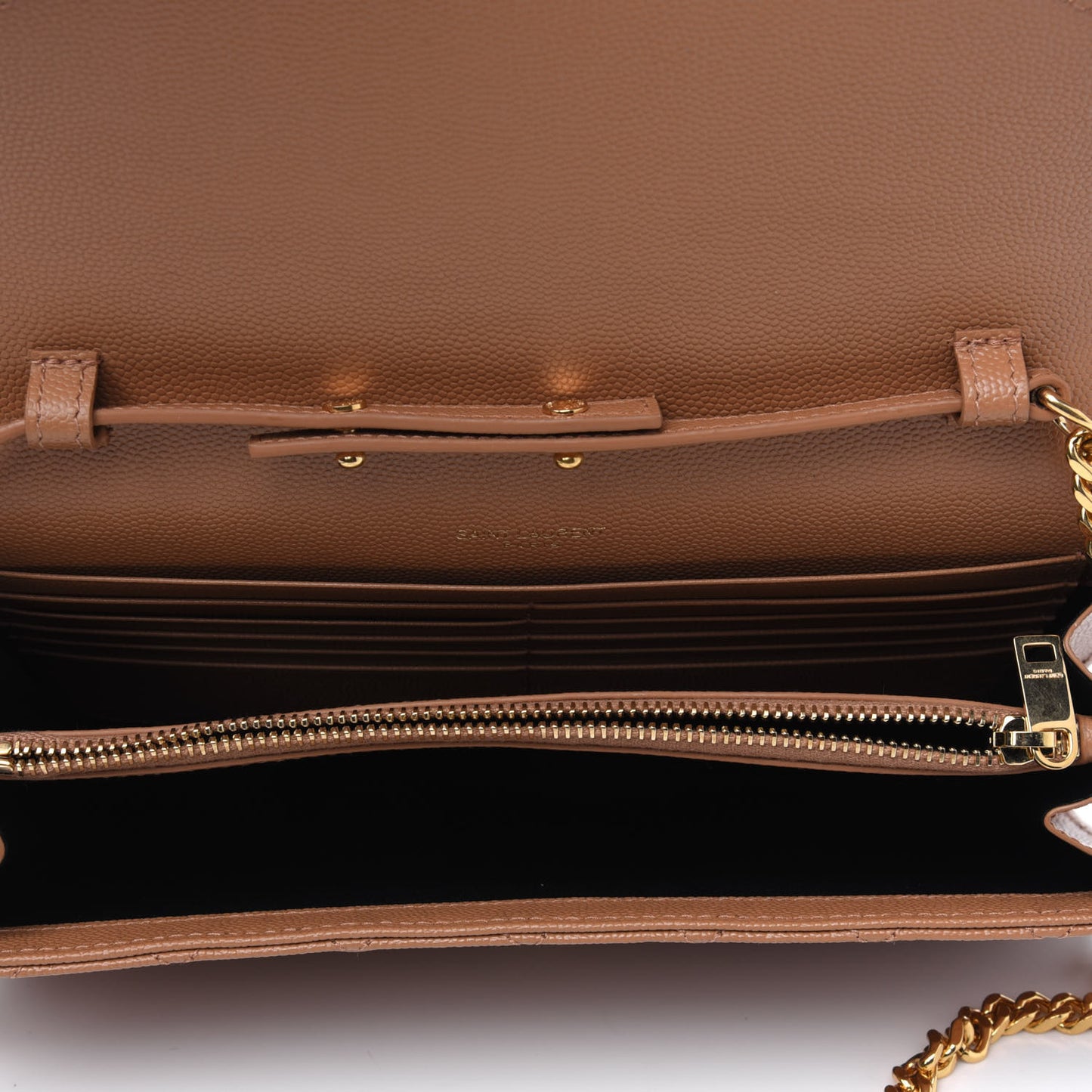 Grain De Poudre Mixed Matelasse Triquilt Monogram Chain Wallet Dune