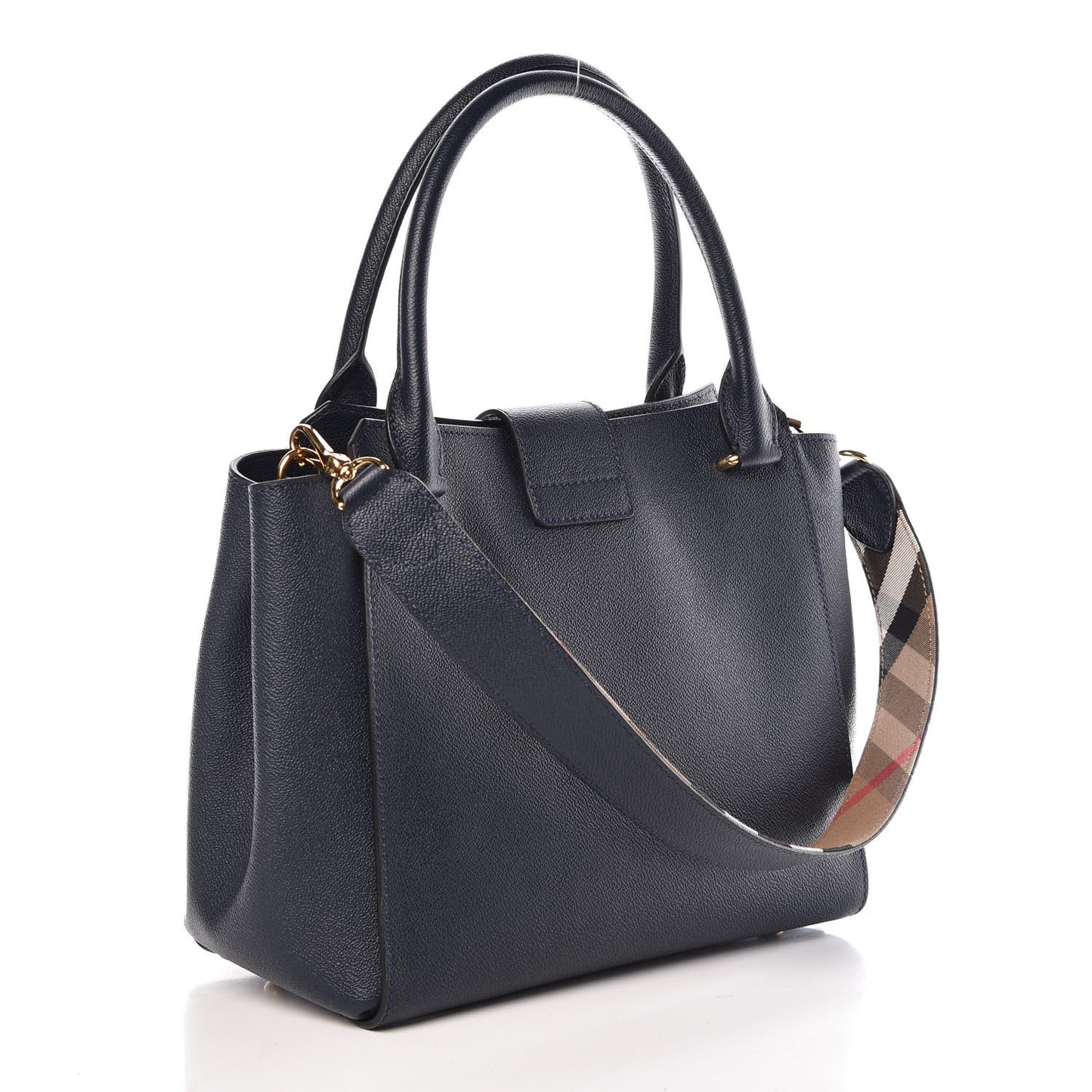 Soft Grain Calfskin Medium Buckle Tote Blue Carbon