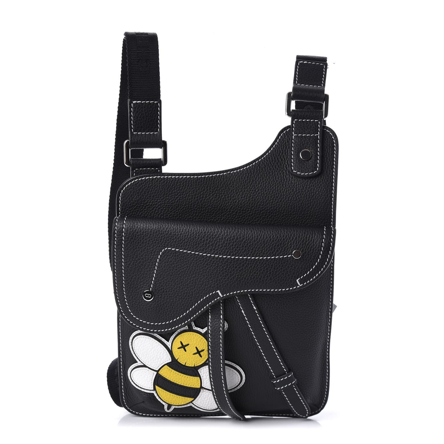 X KAWS Grained Calfskin Bee Saddle Pouch Black