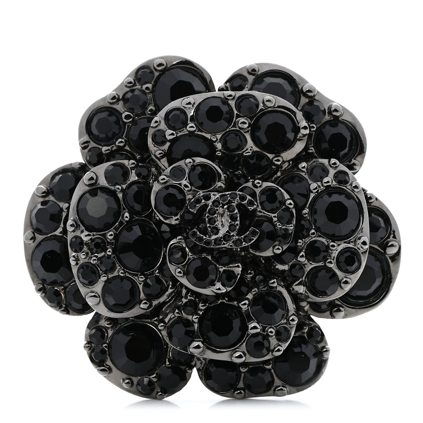 Swarovski Crystal Camellia CC Brooch Black Silver