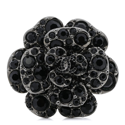 Chanel Swarovski Crystal Camellia CC Brooch Black Silver 1 of 5